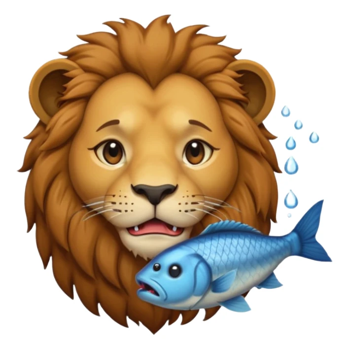  A lion eating a fish, feeling sad, cry, portrait, bust up sticker
