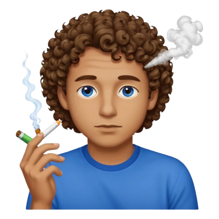 Guy with short curly brown hair and blue eyes smoking a joint sticker