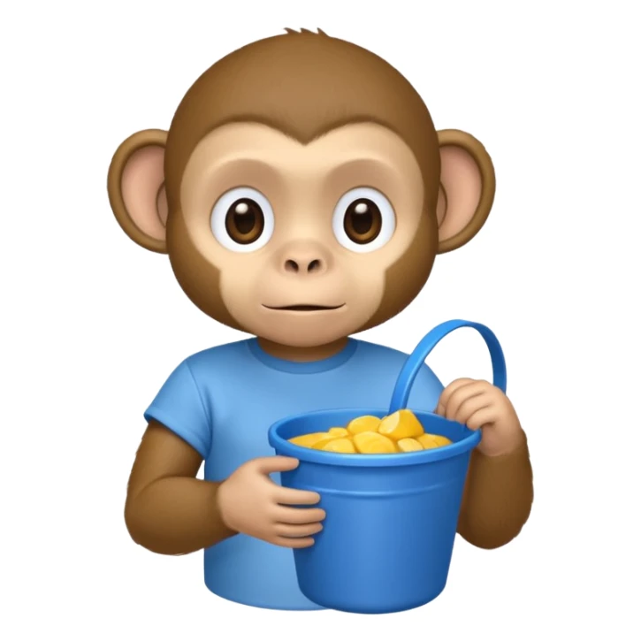 Monkey with blue bucket had wearing baby blue shirt sticker