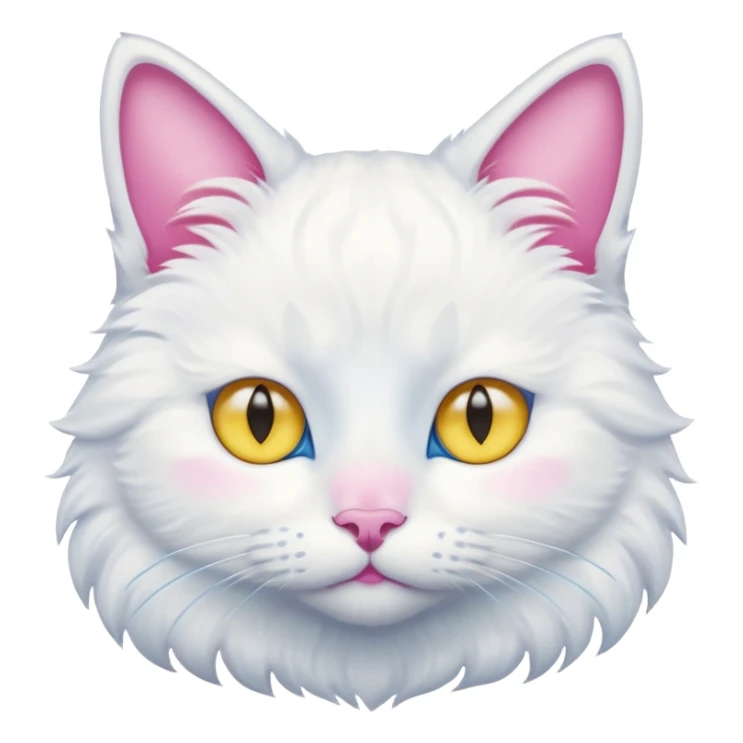 White cat with yellow and blue eyes with pink nose sticker