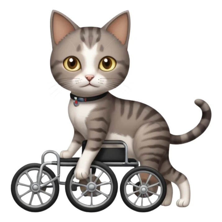 full body small short hair dark brown and white cat with hazel eyes walking in a wheelchair for cats sticker
