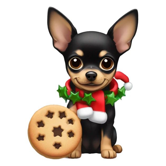 black & tan chihuahua puppy holding a christmas cookie sticker