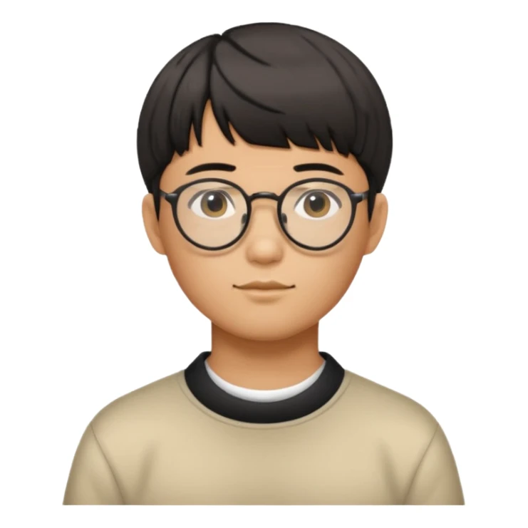 Korean man, bowl cut hairstyle, glasses sticker
