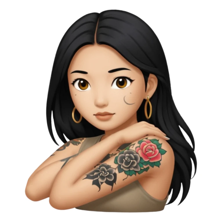 Asian insta-girl with long black hair arm tattoos sticker