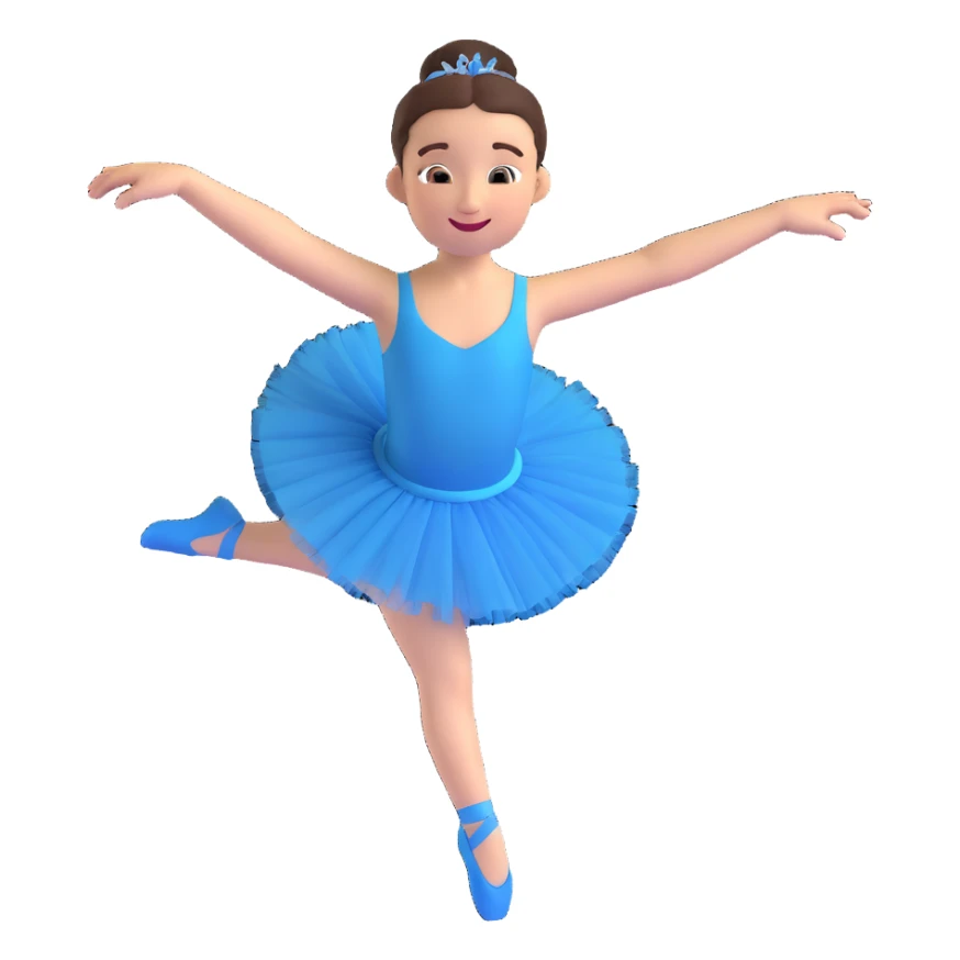 ballerina in 3D emoji style, leaping, blue tutu, joyful face sticker