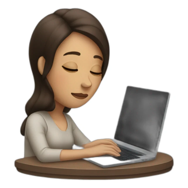 Brunette woman leaning against laptop eyes closed sticker