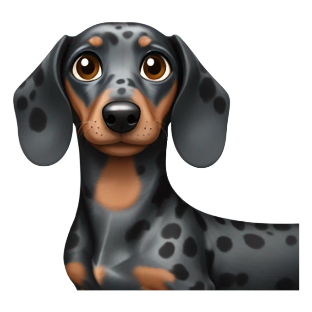 A black and grey spotted dachshund with two different eye colors, blue and brown  sticker
