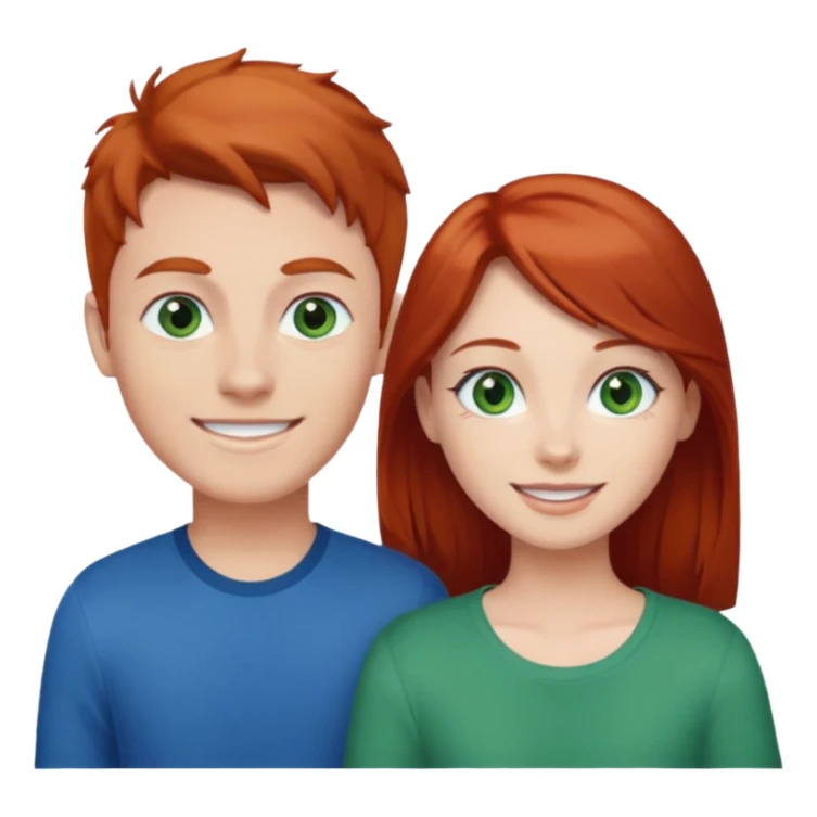 red head girl with brunette boy couple blue/green eyes sticker