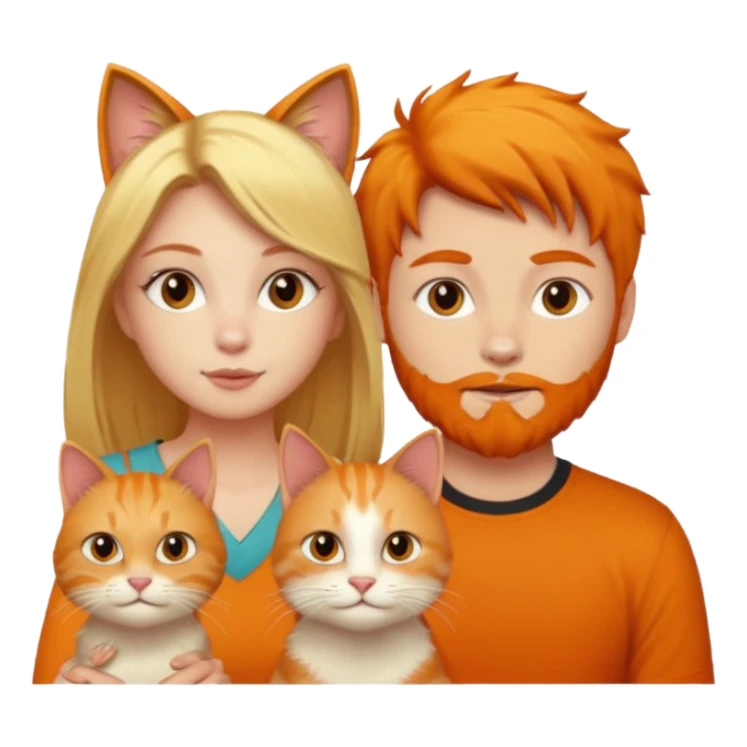 A blonde girl, a ginger cat, and a guy with black hair. sticker