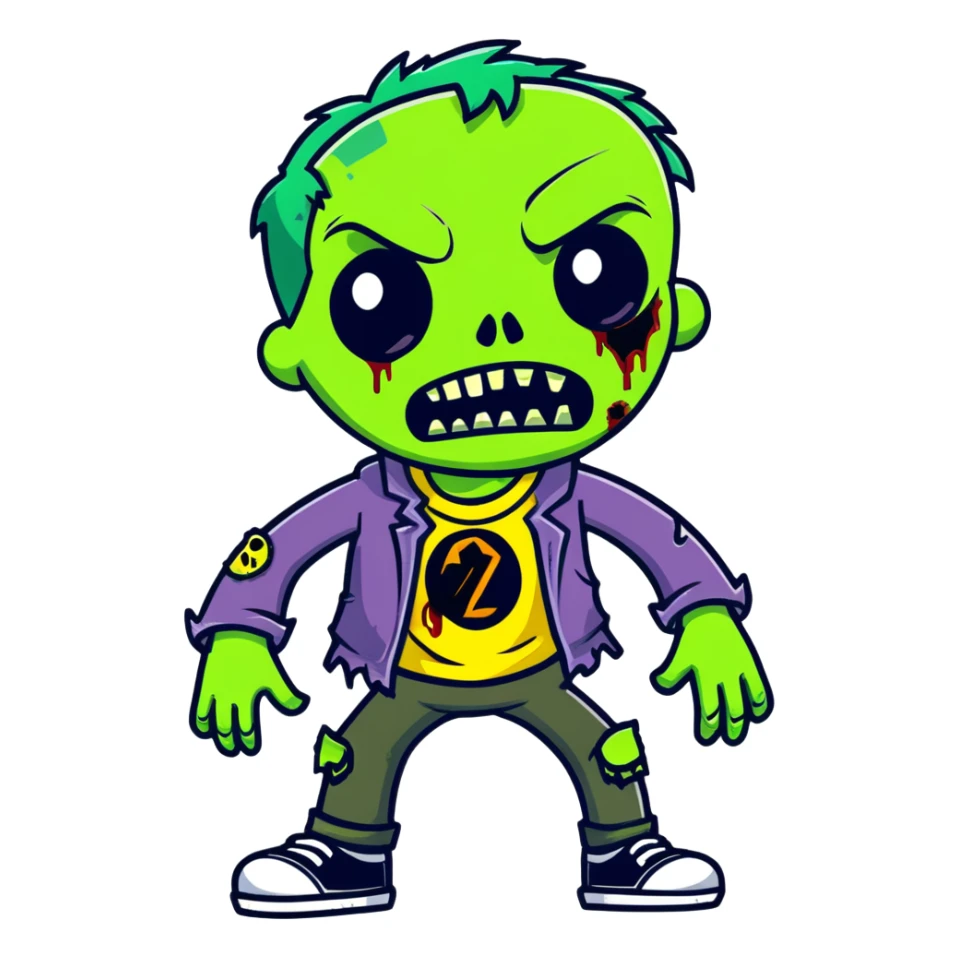 cartoon zombie with green skin and ragged clothes sticker