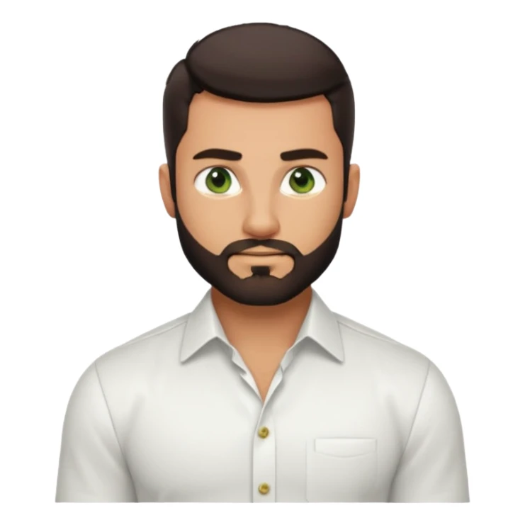 Man with a short full beard, Styled hair, Best looking man in the planet, onepiece style dark hair, green eyes, more realistic style more maskulin. Wearing a white formal shirt, first buttons open macho style, muscular

 sticker