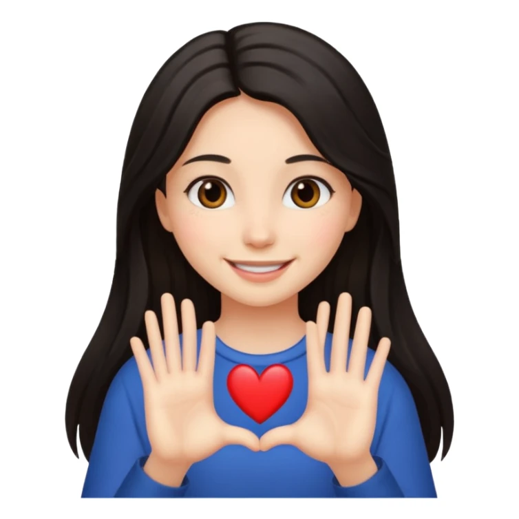 girl with dark long hair heart hands sticker