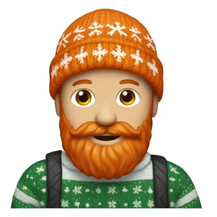 Redhead man with orange beard and christmas sweater and hat sticker