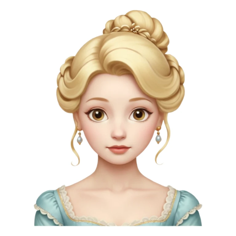 Cinematic Realistic Rococo Portrait, depicted with lifelike skin texture, subtle rosy undertones, and soft natural lighting that enhances the gentle contours of her face. Her intricately detailed golden blonde hair is elegantly styled in an updo, sticker