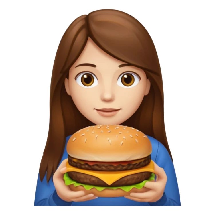 Person with long brown hair holding cheeseburger sticker