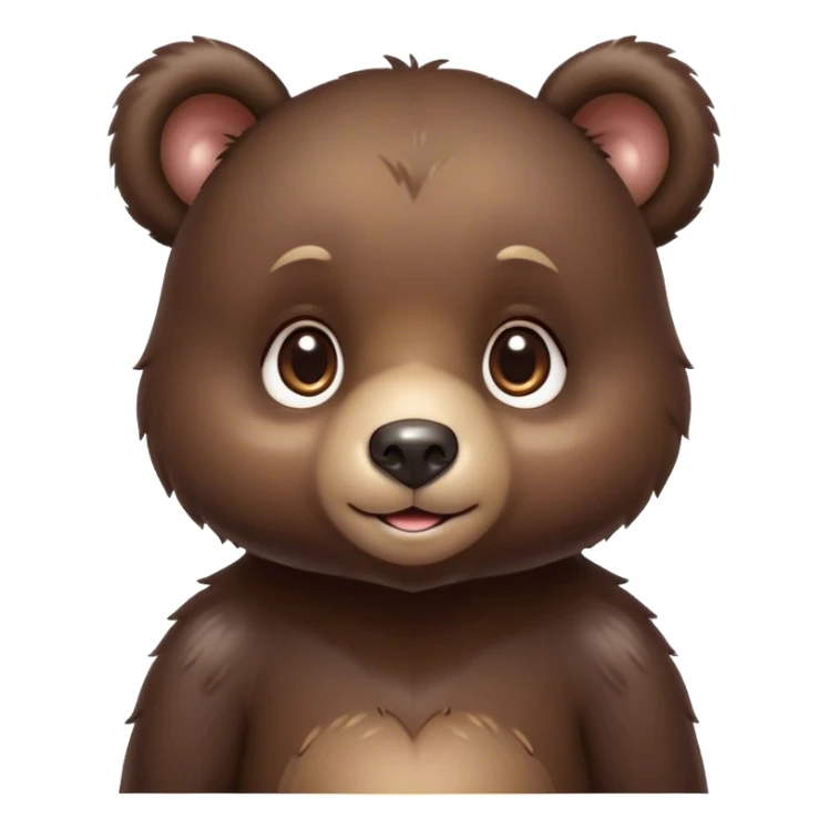 Cinematic Cute bear cub Portrait Emoji, Head tilted playfully and inquisitively, featuring a glossy dark brown fur with a natural sheen and round, sparkling eyes filled with gentle curiosity, Simplified yet irresistibly adorable features, highly detailed, glowing with a warm, friendly glow, high shine, affectionate and mighty, stylized with a touch of woodland whimsy, bright and endearing, soft glowing outline, capturing the essence of a mischievous yet loving bear cub, so playful it feels like it could amble out of the screen and into your arms! sticker