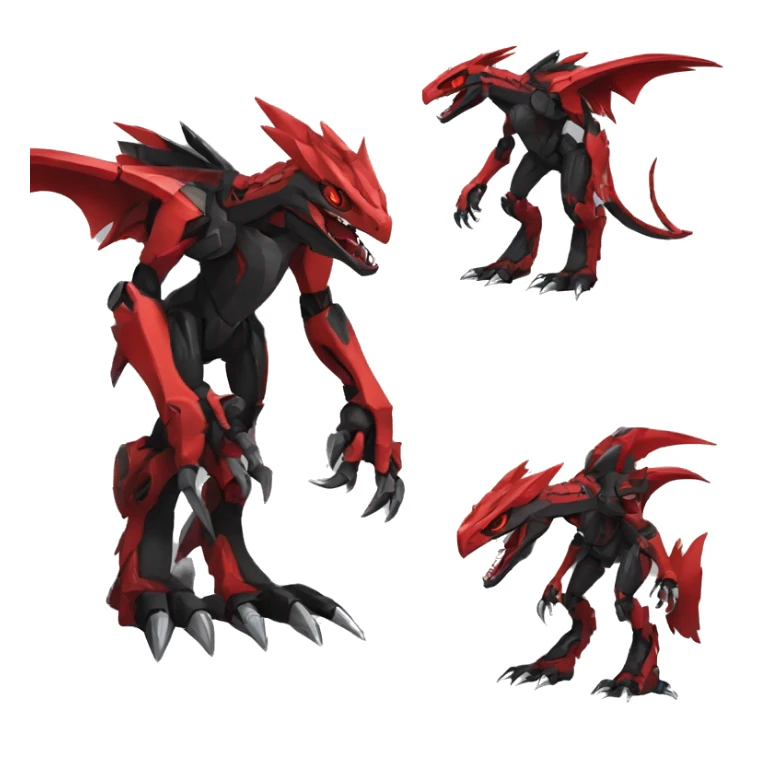  Cool Edgy Black Red Digimon-Fakemon-Guilmon-Velociraptor-Dragon-Mecha full body sticker