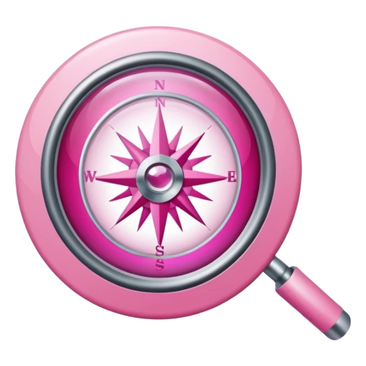 mix light pink dark pink and white girly internet compass logo with a magnifying glass sticker