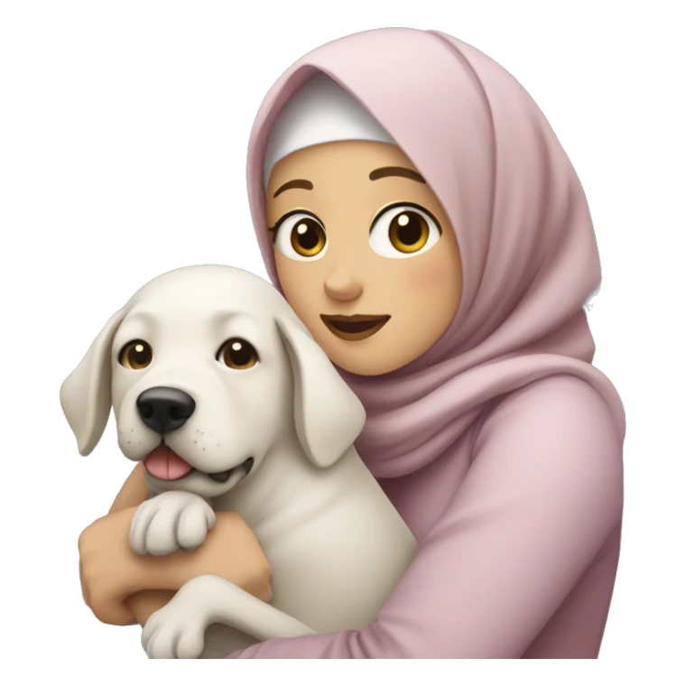 pretty white skin woman with hijab hugging a dog sticker