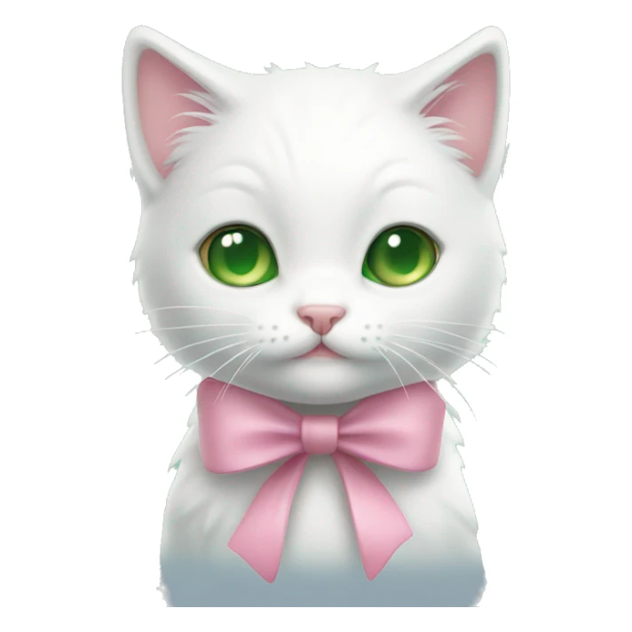 white kitty with green/hazel eyes and pink bow sticker