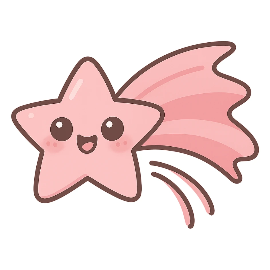 a cute pink shooting star, original design, big eyes, blushing cheeks, joyful sticker