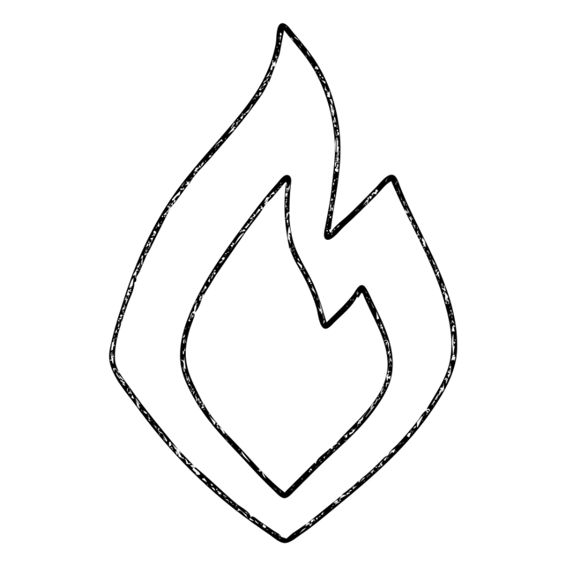 abstract flame shape, geometric, hand-drawn outline icon sticker