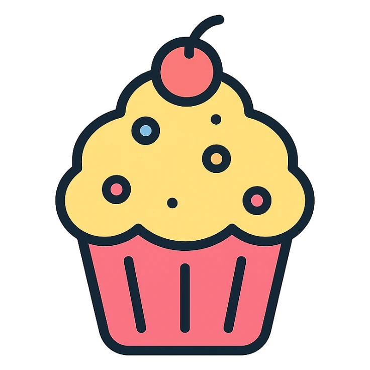 cupcake, color outline icon style, playful and friendly, clear outline, soft color fills sticker