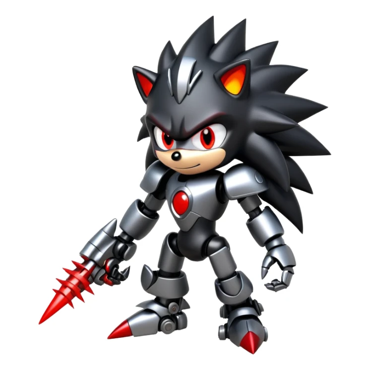 Robotic black Shadow the Hedgehog with metallic body, glowing red eyes, and mechanical quills sticker