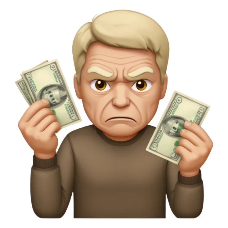 a man with money and angry face sticker