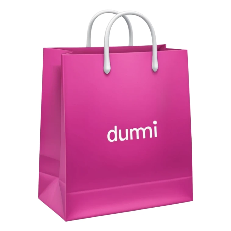 Fuchsia pink paper bag with white handles, repeating DRUNI  in light pink and a large vertical 'DRUNI' in bold white letters in the center, iOS emoji style, shiny and realistic. sticker