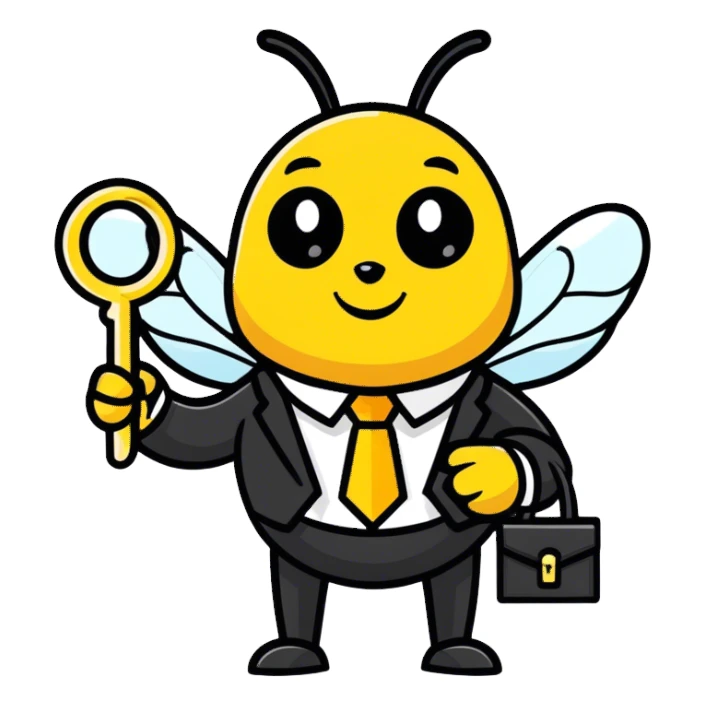 a bee in an office suit with keys in her hand.  sticker
