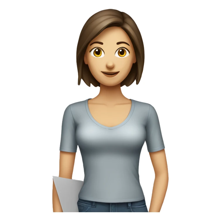 Slim brunette Caucasian lady wearing a box as clothes sticker