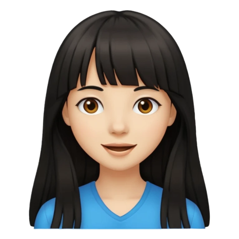 Pale brown girl with long black hair with bangs, happy sticker