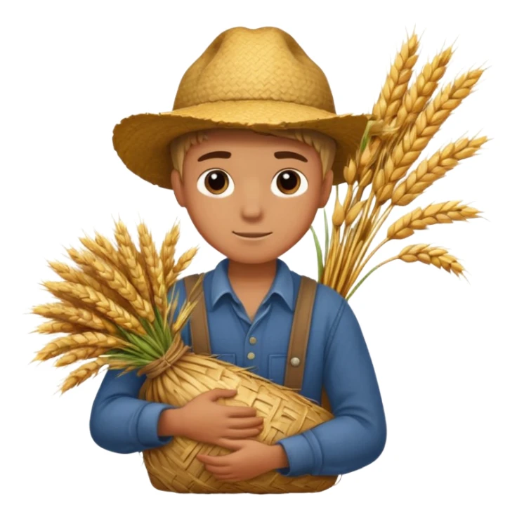 boy farmer, hug a bundle of straw sticker
