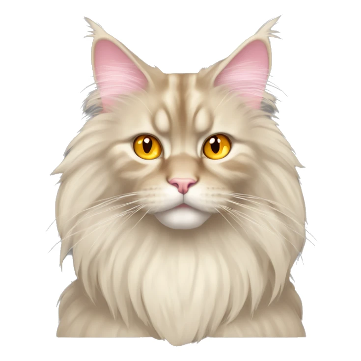 A cream-colored Maine Coon with long, fluffy fur, striking yellow-orange eyes, a pink nose, and a regal, serious expression. sticker