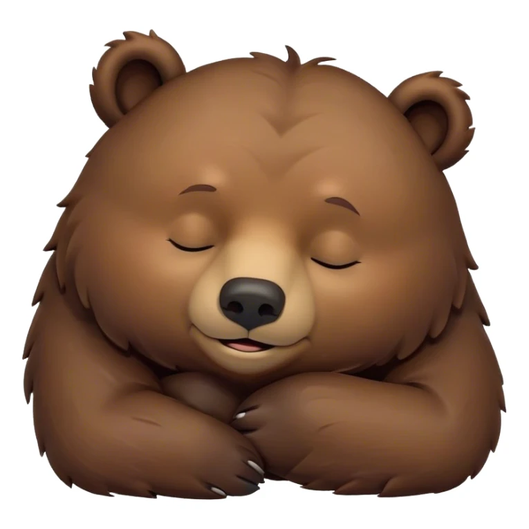 Meme-Worthy Cute Sleeping Grizzly Bear Portrait Emoji, Head resting peacefully with a contented smile, showcasing a massive, robust build and a luxuriously soft deep brown fur, eyes shut in a serene, restful nap, Simplified yet hilariously adorable features, highly detailed, glowing with a soft, drowsy light, high shine, relaxed and utterly lovable, stylized with an air of playful laziness, bright and heartwarming, soft glowing outline, capturing the essence of a comically sleepy grizzly, so meme-worthy it feels like it could instantly become the next viral sensation of adorable slumber! sticker