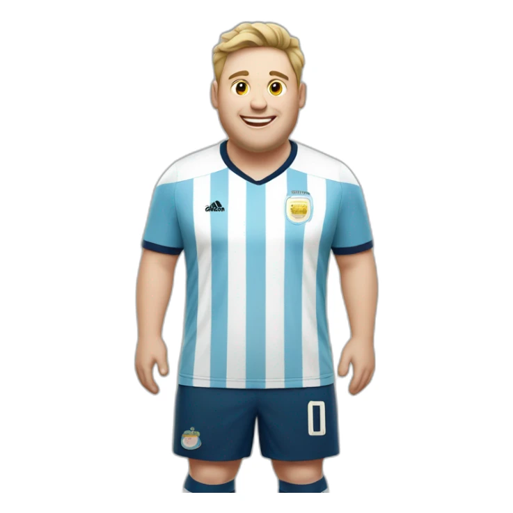 white man. Obese. argentina soccer uniform. laugh sticker