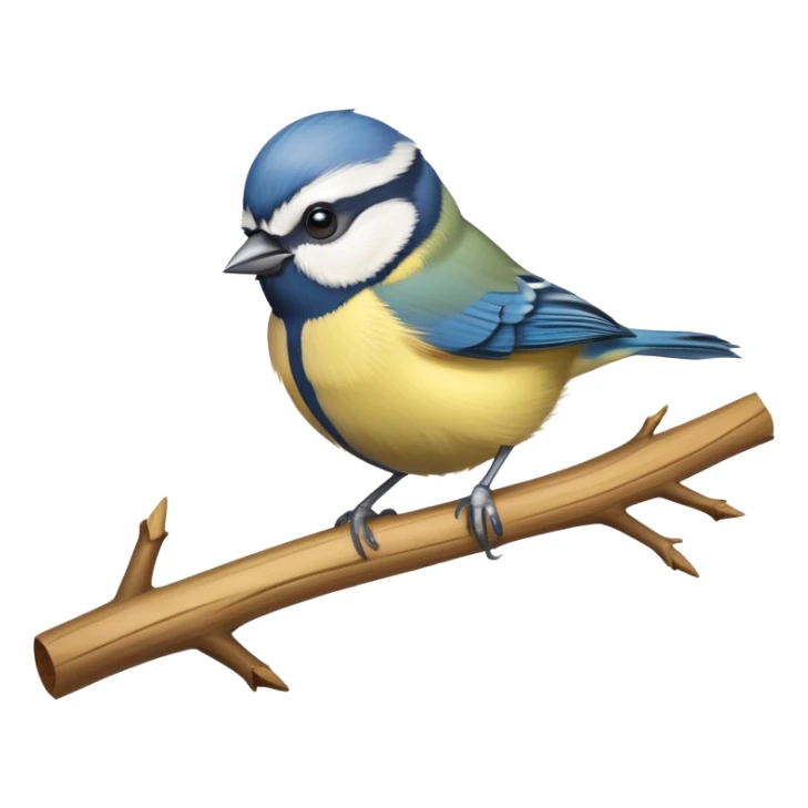 small blue tit bird with yellow chest perched on branch sticker