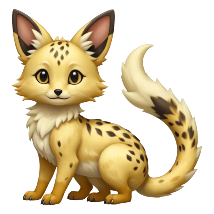 Shiny whitish golden brown fluffy furry hyper realistic lifelike beautiful pretty soft beige Goldilocks cream-colored Celestial Salandit-Umbreon-Genet-Noivern-Noibat-Serval-Hybrid (Full body) sticker