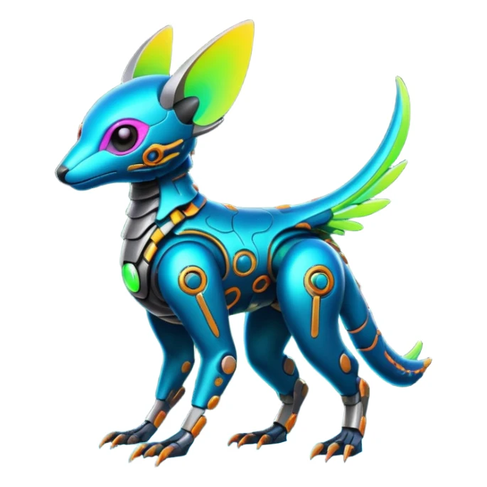  exotic futuristic modern cyber-Fakémon-Digimon-Trico-creature sticker
