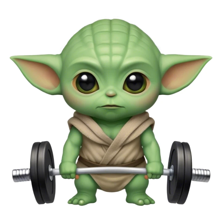 Baby yoda holding a barbell sticker