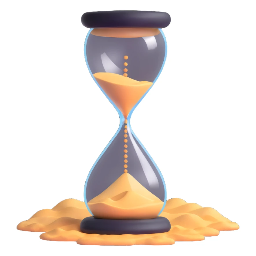 A visual representation of time passing: an hourglass with sand falling, or a clock with spinning hands, symbolizing the flow of time. sticker