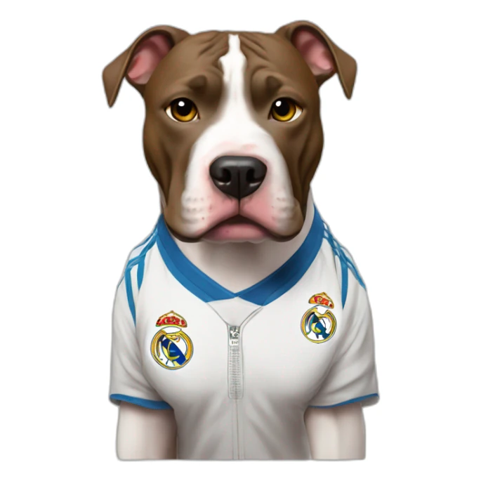 Perro pitbull con camiseta del Real Madrid saludando sticker