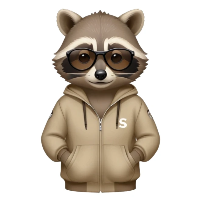 friendly anthropomorphised raccoon in a Sopranos-style mafia tracksuit, wearing dark sunglasses, relaxed pose sticker