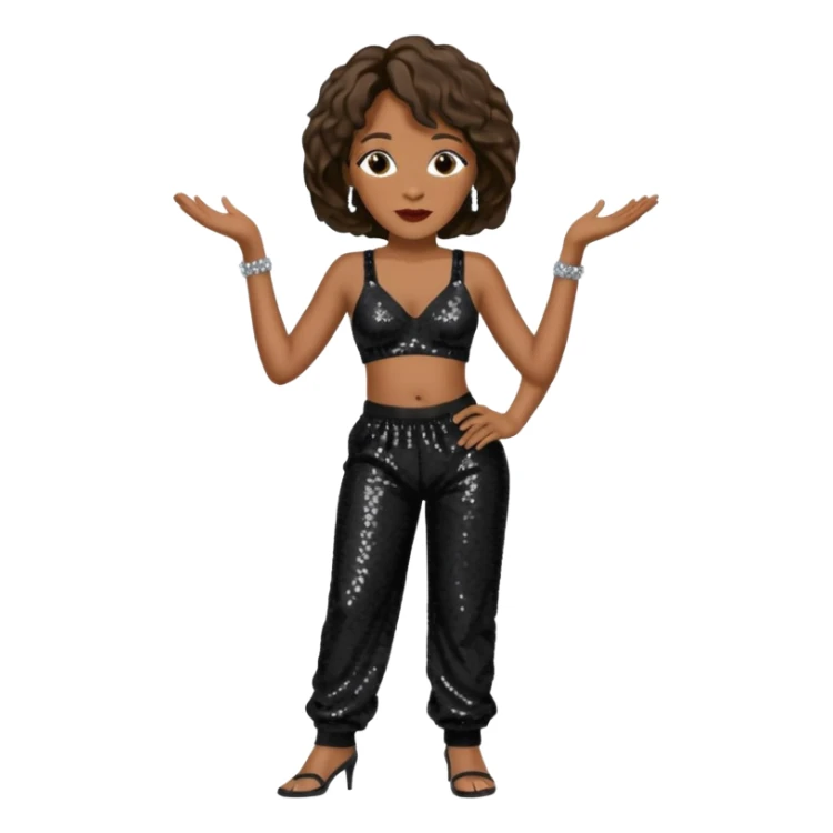 Whitney Houston with black sequin baggy bra, black sequin baggy pants sticker