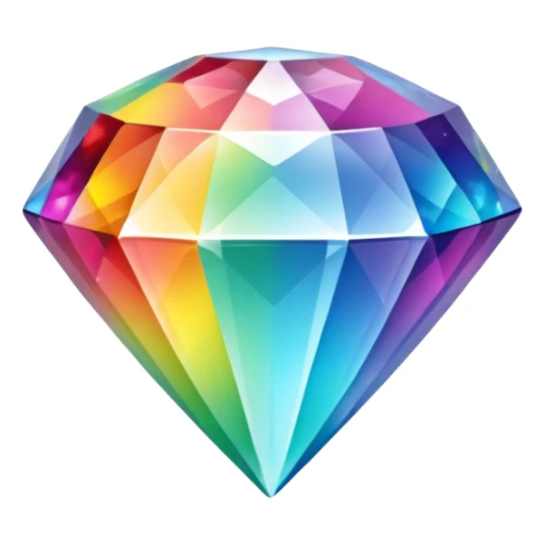 A 3d, not too detailed rainbow colored gem shaped prismatic icon sticker
