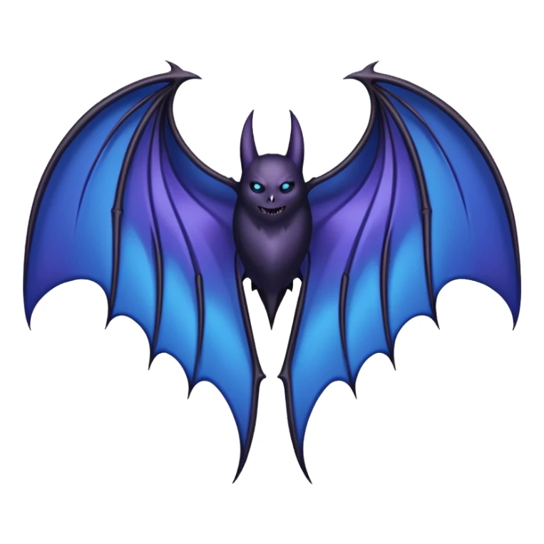 Dark fantasy bat wings, symmetrical, sharp edges, deep black with subtle blue-purple highlights, realistic, high detail, isolated on black background sticker