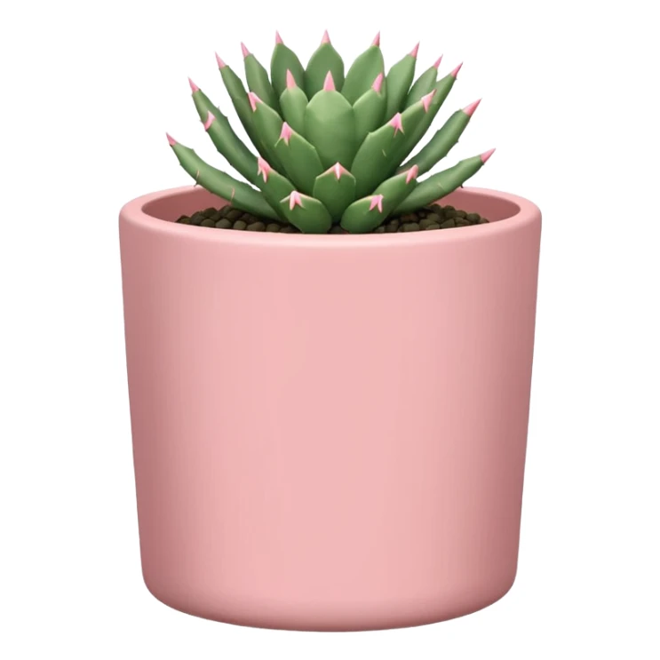 A pastel pink ceramic pot, cylindrical and shallow, containing a cereus cactus. sticker