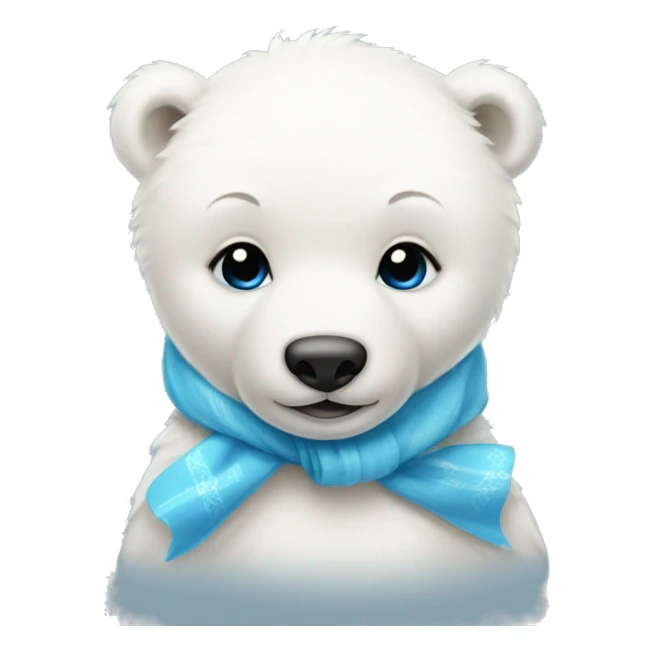 Baby Polar bear wearing a blue bow on its head and a matching scarf sticker