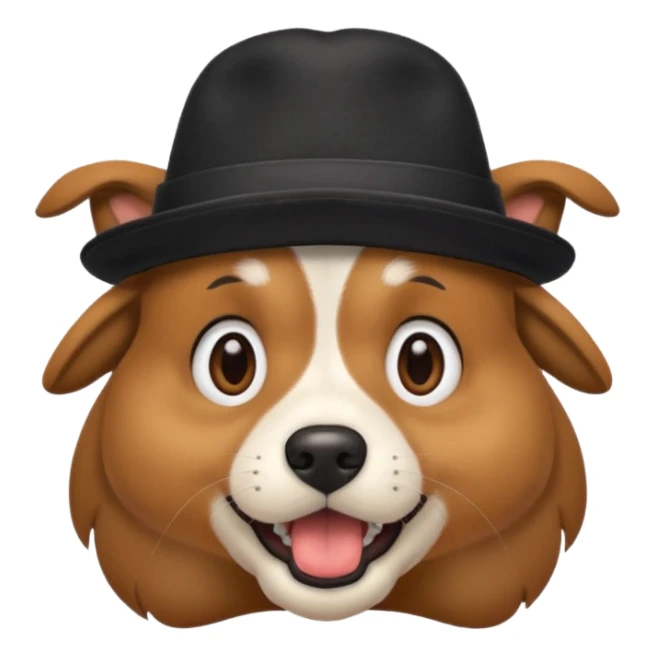 a surprised dog with an open mouth and a black hat on its head sticker